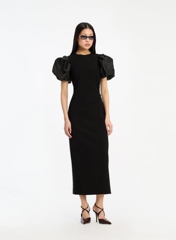 Long dress with high neck and puff sleeves ROTATE Black